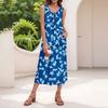 Women's Summer Casual Fashion Floral Print Sleeveless Button Casual Long Dress