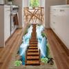 2D Nature Landscape Runner Rug Waterfall Koi Pond Hallway Carpet Non Slip Long Floor Mat for Kitchen Entryway Home Decor