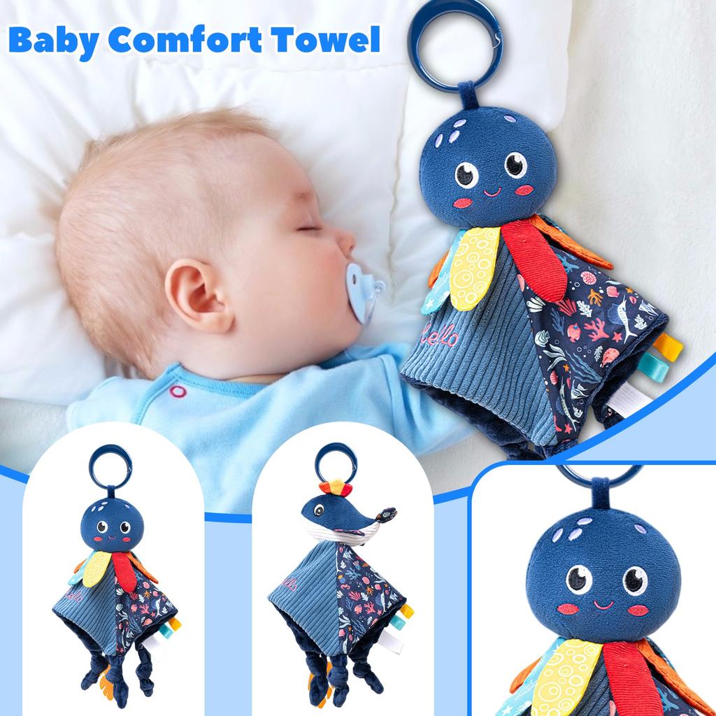 Baby Soothing Towel, Ocean Animal Baby Plush Toys, Soothing Towel With Teether.