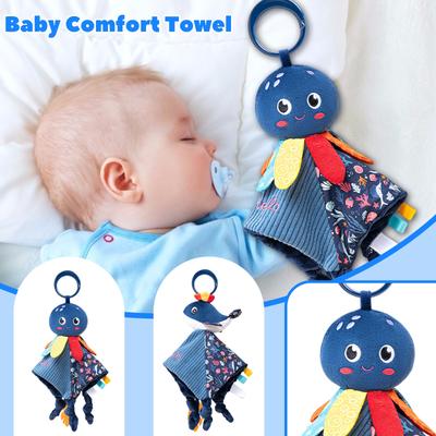 Baby Soothing Towel, Ocean Animal Baby Plush Toys, Soothing Towel With Teether.