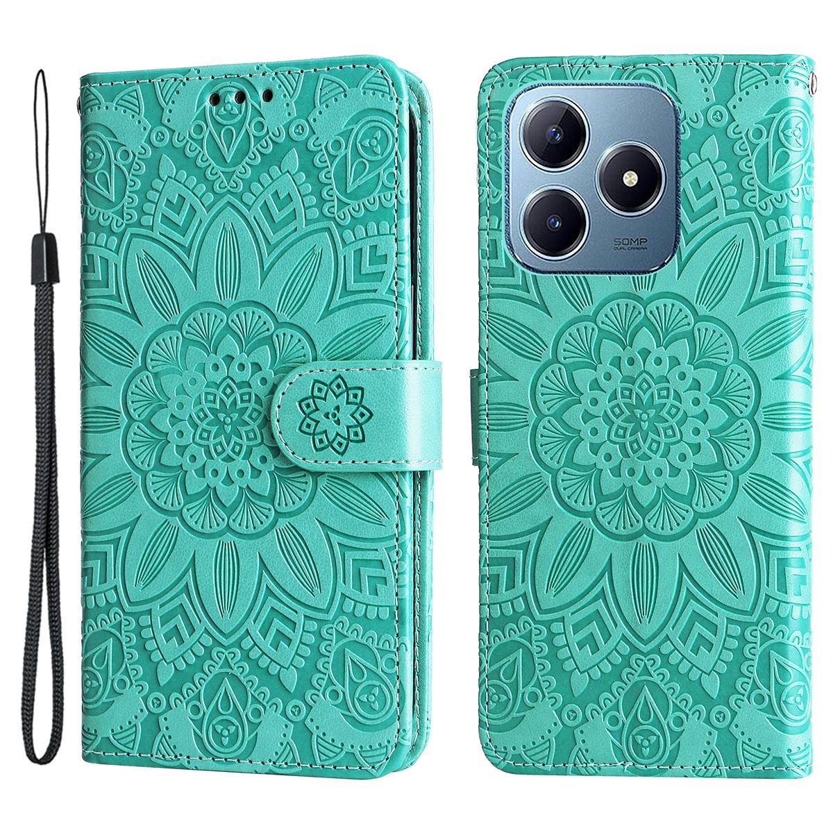 

Для Realme Note 60x 4G/C63 4G/C61 4G/Note 60 Чехол Подсолнух PU Кожаный Флип-чехол для телефона Green