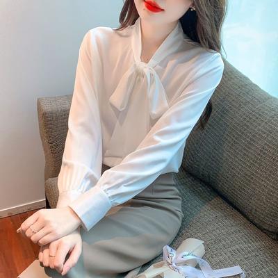 Höst Chiffon Damkläder Nytt Modernt Enfärgat Långärmad Skjorta