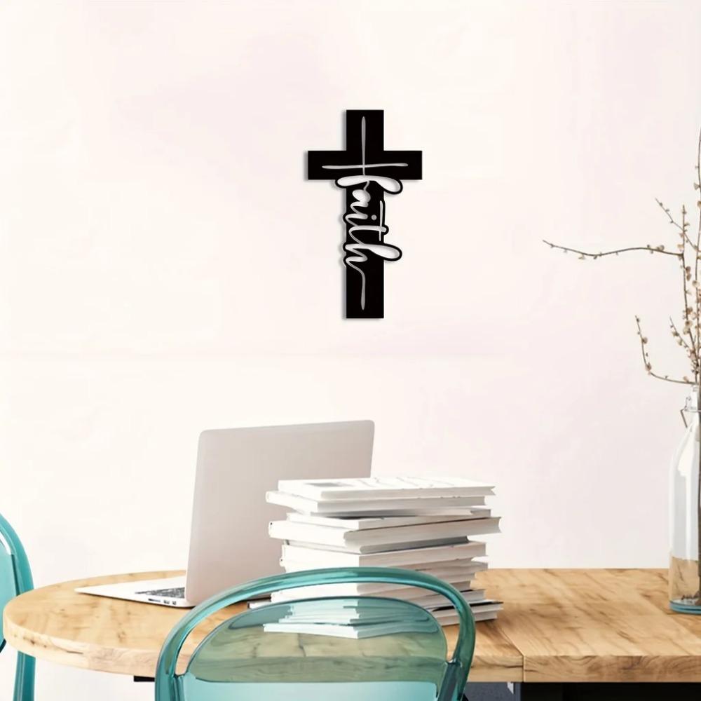 1pc Exquisite Faith Cross Metal Wall Art - Ideal Religious Gift for Christian Home Decor