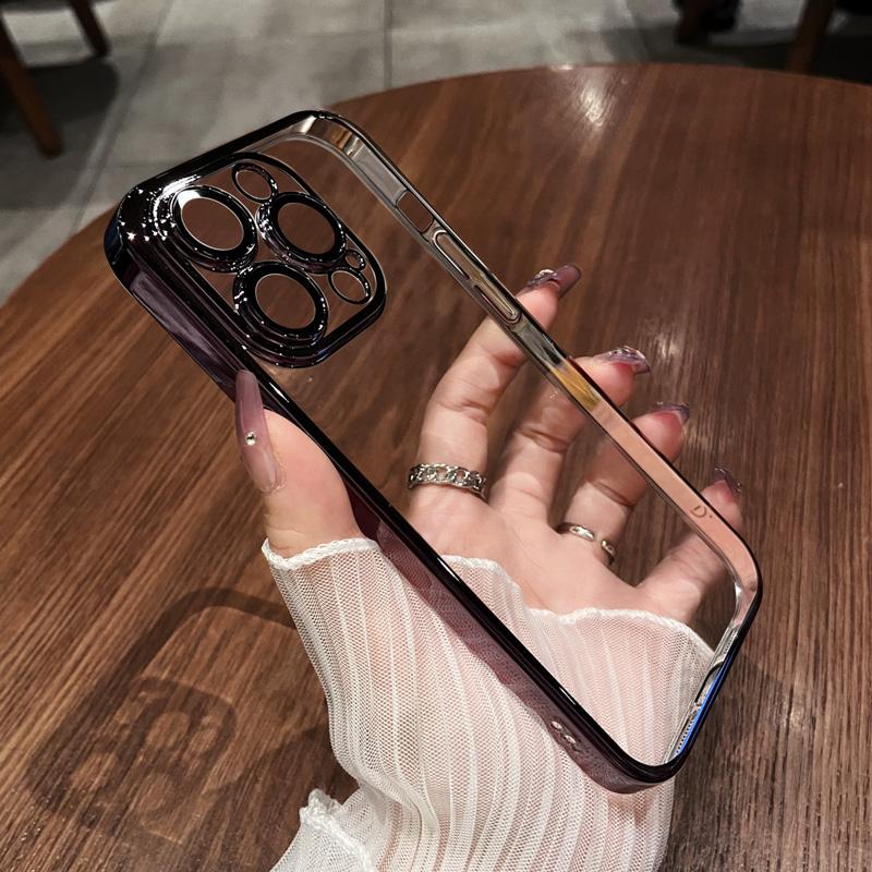Custodia Trasparente Lussuosa Galvanizzata per iPhone 16 15 14 13 12 11 Pro Max Plus Cover Paraurti Rigida Trasparente in PC Antiurto