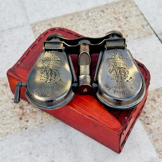 10,16 cm Mosiężna Lornetka Morska z Skórzanym Futerałem Okulary Operowe, Luneta R J Beck Londyn 1875 Prezent