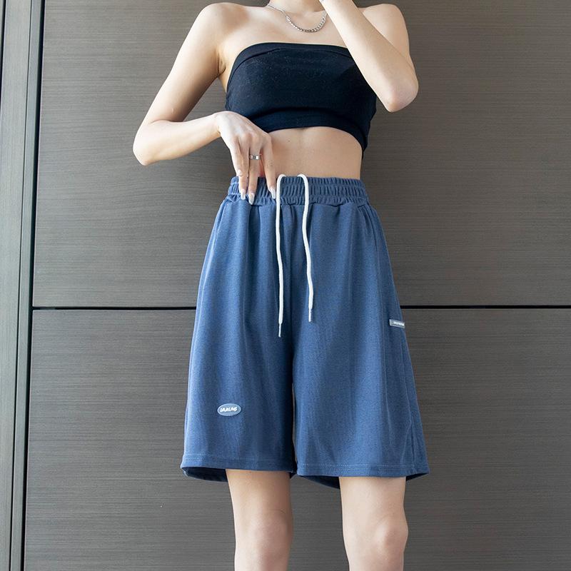 

FGHJ Летние женские спортивные повседневные шорты с эластичной резинкой на талии, свободные дышащие брюки для бега XL джинсовый синий