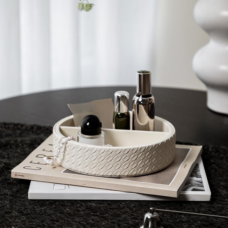 Nordic Style Leather Woven Pattern Jewelry Tray Luxurious Desktop Cosmet Organization Storage Jewelry Storage Box