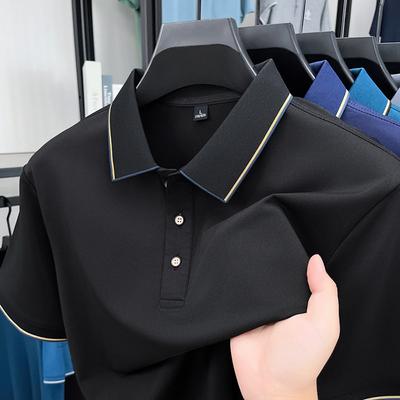 Originalkvalitet Herrpikétröja Minimalistisk Kontrasterande Krage Kort Ärm Sommar Lapel T-shirt Business Casual Trend Herrkläder