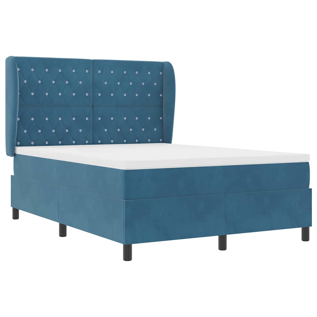 Box Spring Bed with Mattress Dark Blue 200 X 160 Cm Velvet