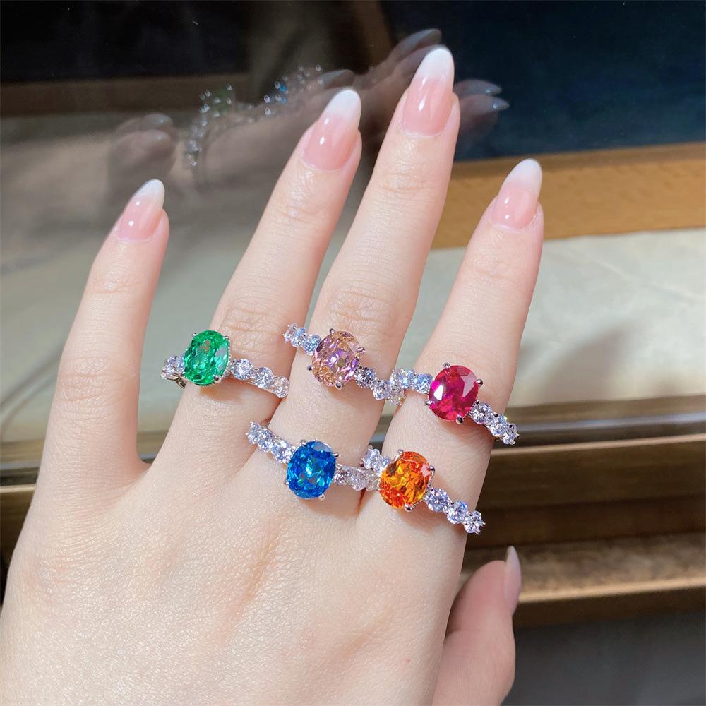 S925 Sterlingsilber Damenring - 3 Karat Ovaler Diamant in Fanta-Farbe, Beliebter Stil für Frauen.