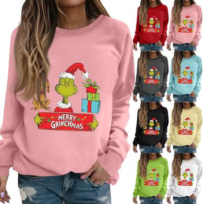 Damenmode Lässig Langarm Einfarbig Weihnachten Bedruckt Rundhals Oberteil Sweatshirt