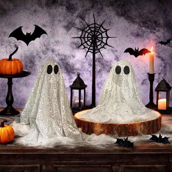 Sequin Fabric Ghost Tabletop Decor Halloween Shiny Ghost Figurine for Halloween Bedroom Desktop Home Decor