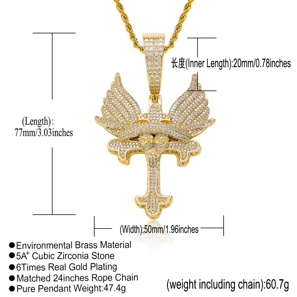 Sparkling Iced Out CZ Wing Pendant Bling Chain Necklace Men Hip Hop Solid Retro Design Luxury Statement Fashion Jewelry