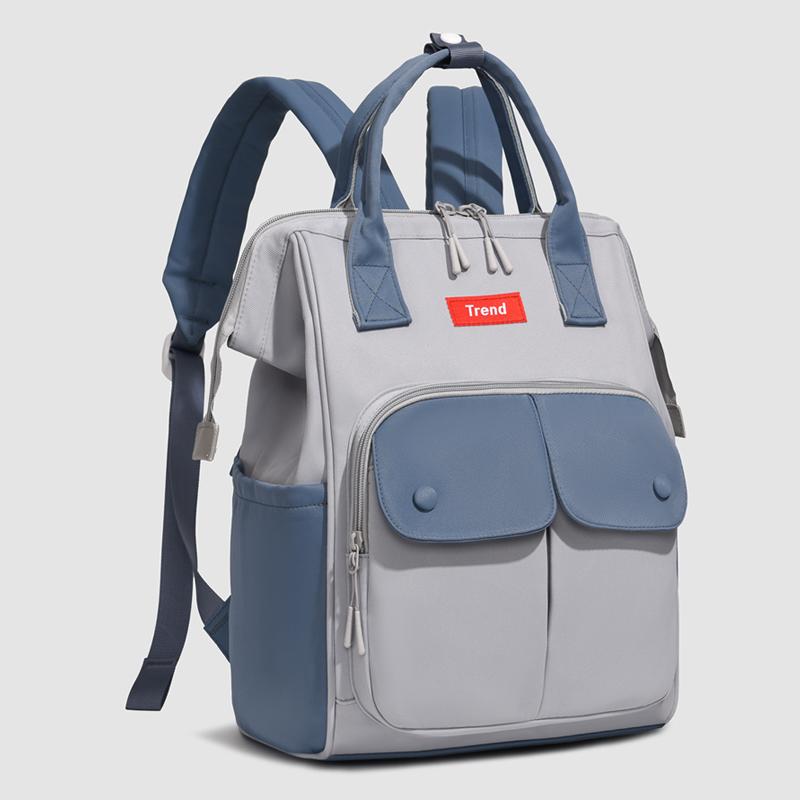 Colorblock Nylon Convertible Backpack with Dual Front Flap Pockets Top Handle Casual Daypack for Women Daily