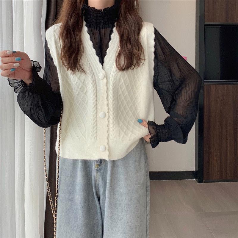 

Cardigan Vest Women In Stock Autumn Winter French Red Outerwear Designer Knit Waistcoat One Size белый