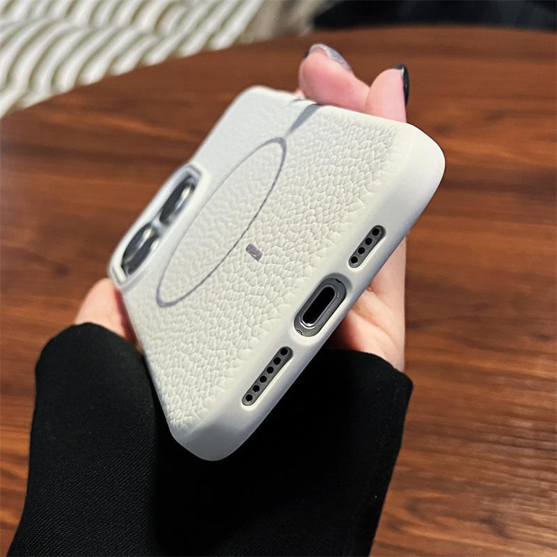 Luxury MagSafe Lychee Leather Case for iPhone 16 Pro Max/15/14 Plus/13/12/11 Pro | Wireless Charging & Drop Protection