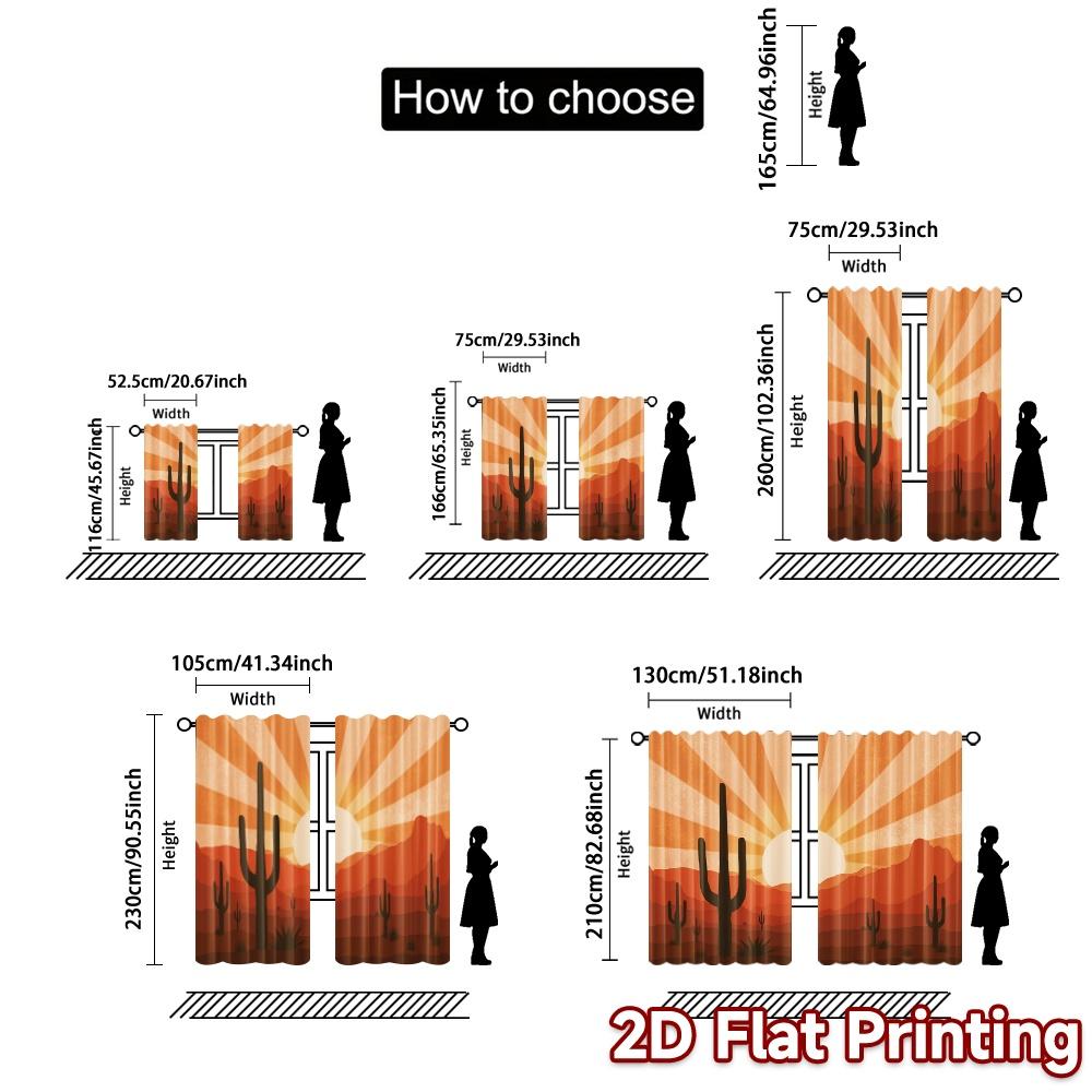 2pcs   2D FLAT PRINTING Curtains (Without Rod) DesertSunrise Popular Print Curtains Versatile Fabric Curtains Decorations For