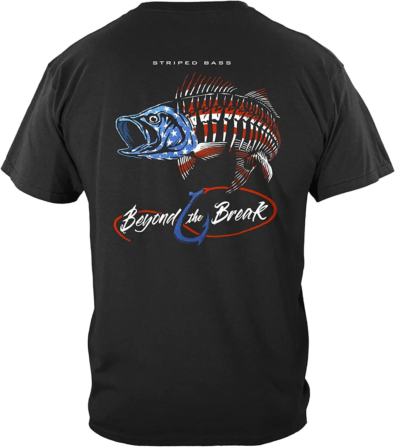 American Flag Striped Bass Fishing Patriotic Angler Gift TShirt 100 Cotton ONeck Short Sleeve Summer Casual Mens Tshirt S