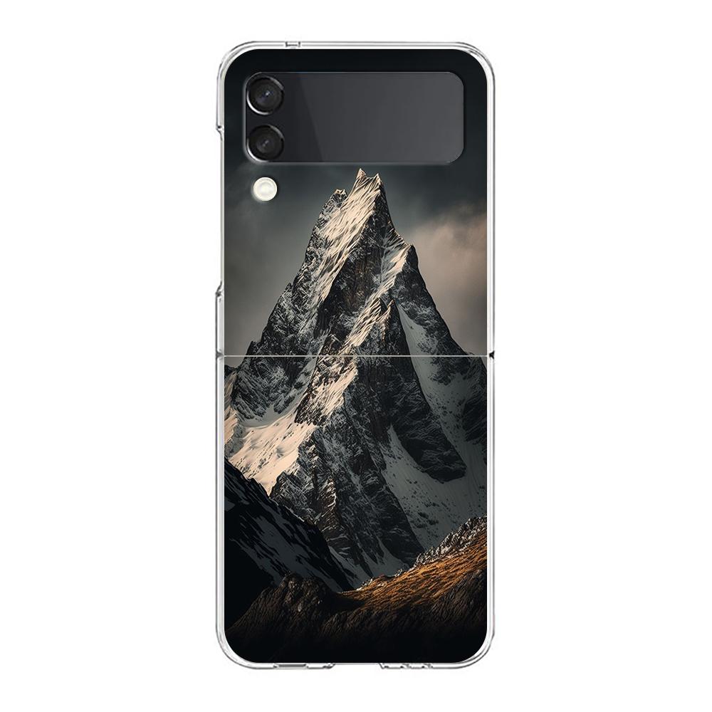 Transparent Phone Case For Samsung Galaxy Z Flip 3 4 5 6 7 Hard Folding PC Z Flip3 Flip4 Cover Mountain Peaks Landscape