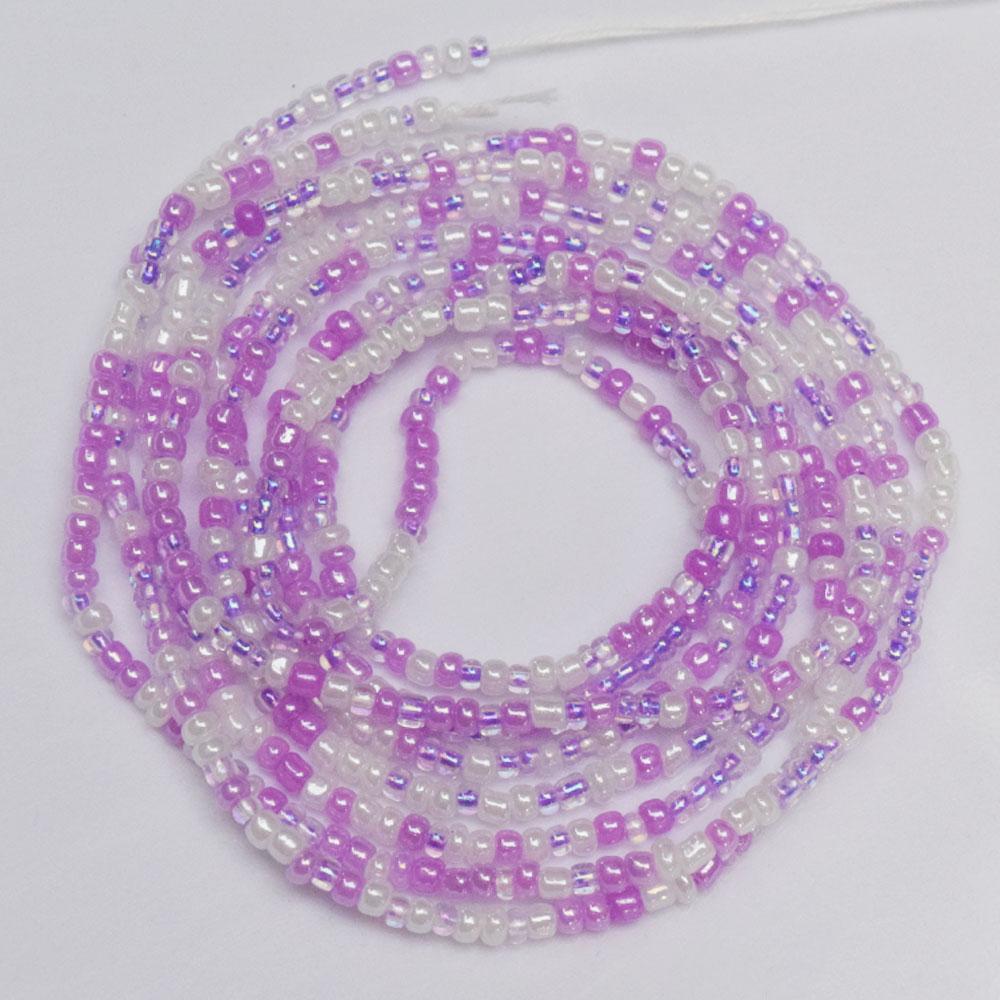Purple White Mix Fashion African Mix Glass Seed Beads Tie on Waist Beads Belly Body Chain Double Cotton String for Ladies boho