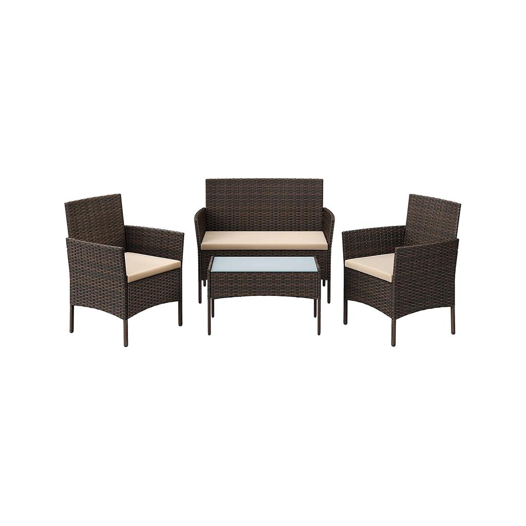 SONGMICS GGF004K05 Balcony Garden Furniture Set PE Polyrattan Lounge Set Patio Furniture Outdoor for Patio Balcony Garden Brown Taupe
