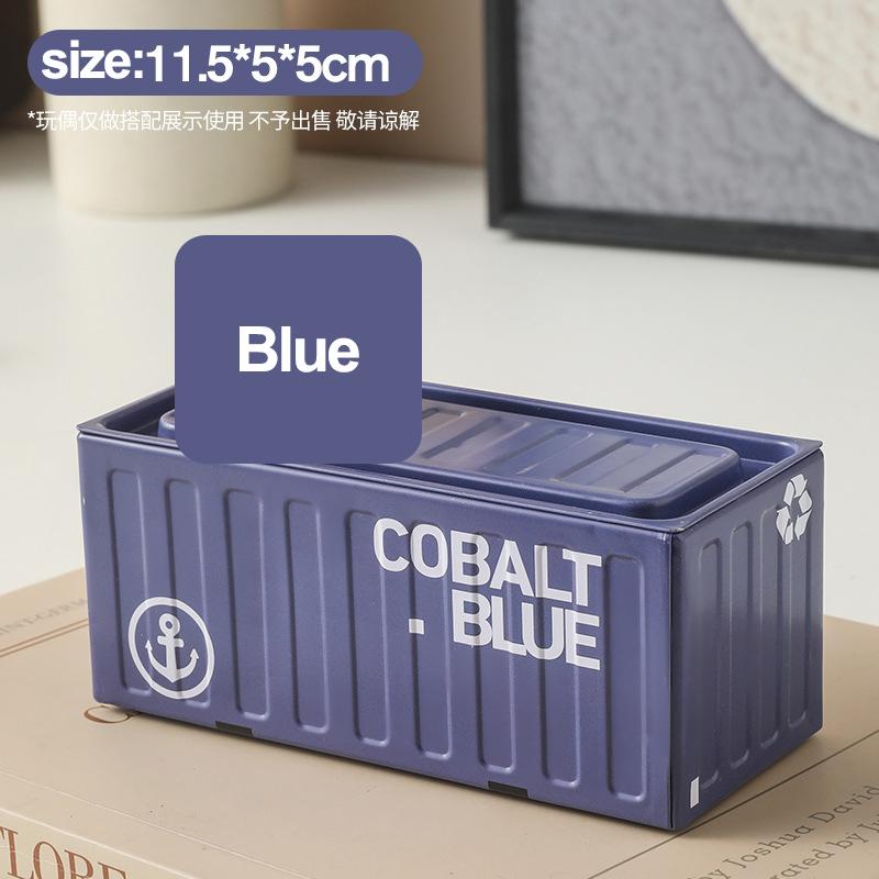 

Жестяная коробка для хранения Ретро Индустриальный стиль Металлический миниатюрный контейнер Модель Декоративная коробка для хранения Креативная модель Экспонат синий