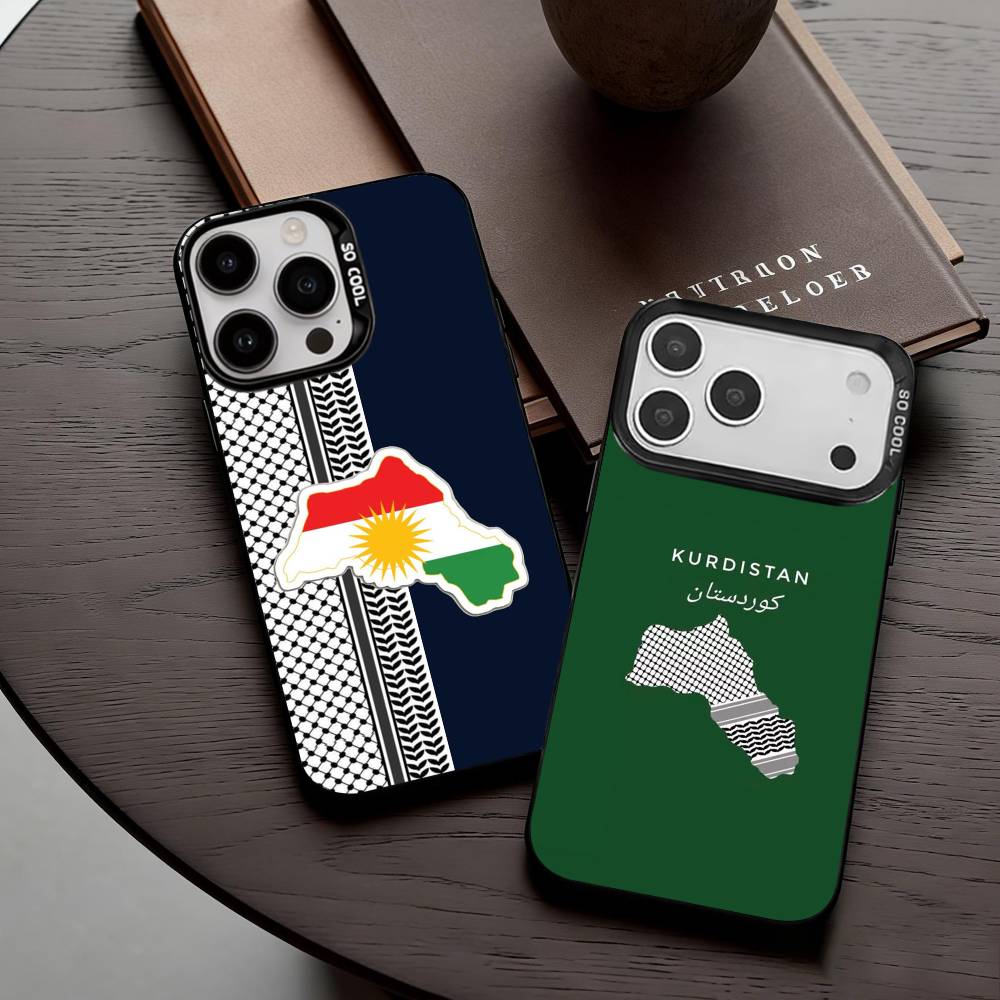 Kurdistan Flag M-Mobile Phone Case For iPhone17,16,15,14,13,12,11 Plus,Pro Max Black Candy Silver Plated Cover