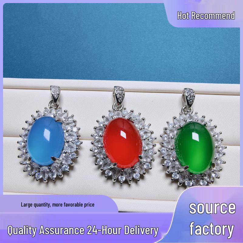 

Exquisite Green Agate Chalcedony Pendant, Jadeite-Like Style Red (without chain)