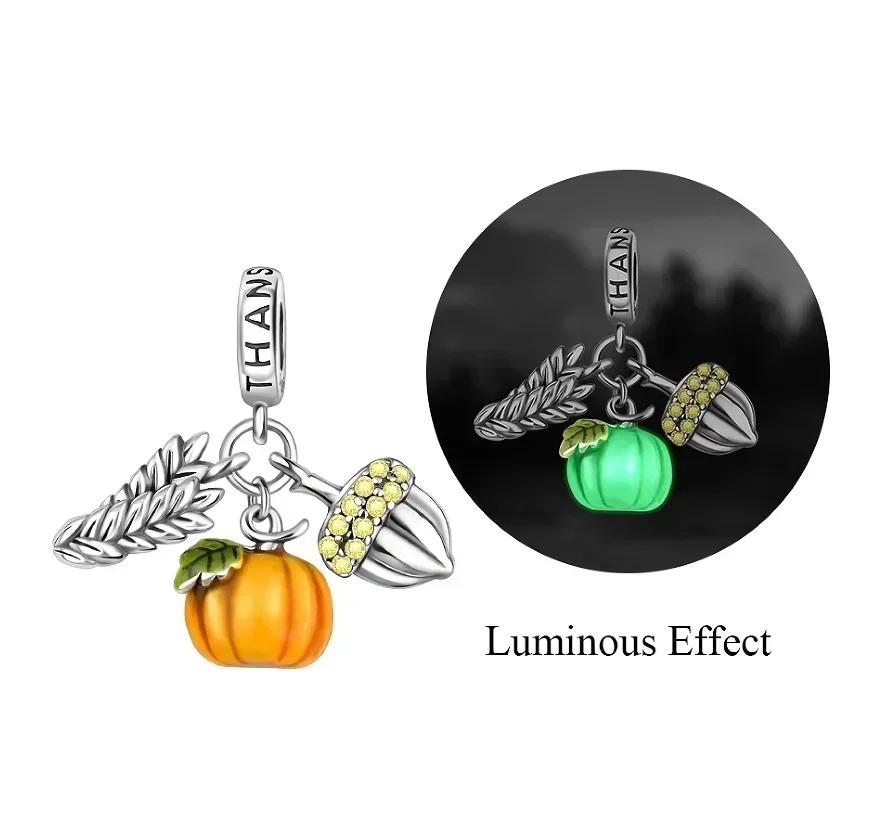 Halloween Copper Skull Charm Luminous Pumpkin Ghost Clown Bead Pendant Ring Necklace Bracelet Diy Jewelry Gift