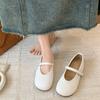 Spring and Autumn New One-word Belt Mary Jane Single Shoes Women's Shallow Mouth Ballet Shoes Flat White Small Leather Shoes