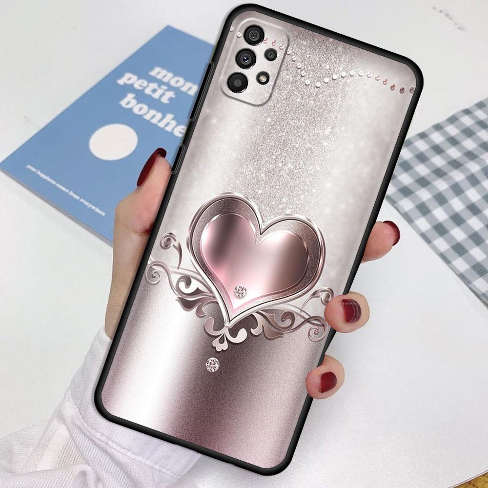 Case For Samsung Galaxy A52 A12 A32 A51 A21s A71 A13 A53 A22 A31 A72 A03 A02s A41 Black Phone Shell Love Bow