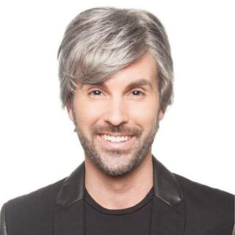 Synthetic Father Wig with Bangs Grey Wig for Elder Men Cosplay Party Costume Short Natural Hairstyle Wig Male Daily Use