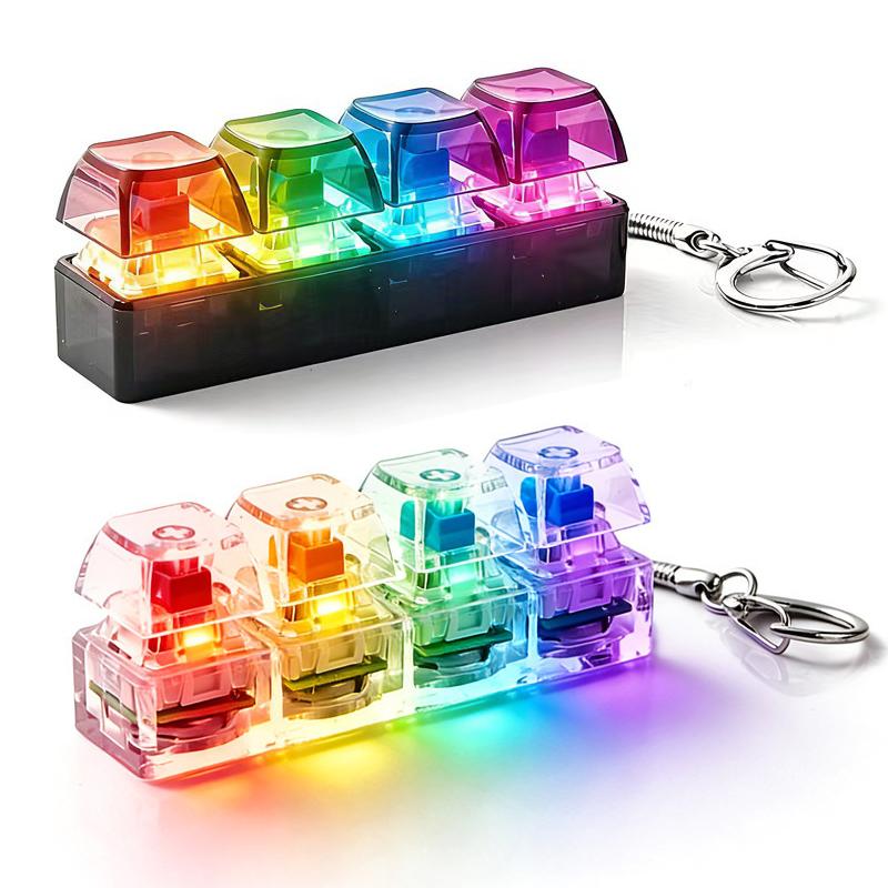 Led Keyboard Fidgets Light Up Transparent Keyboard Caps Finger Clicker Fidget Stress Relief Toy For Adult Keyboard Keychain