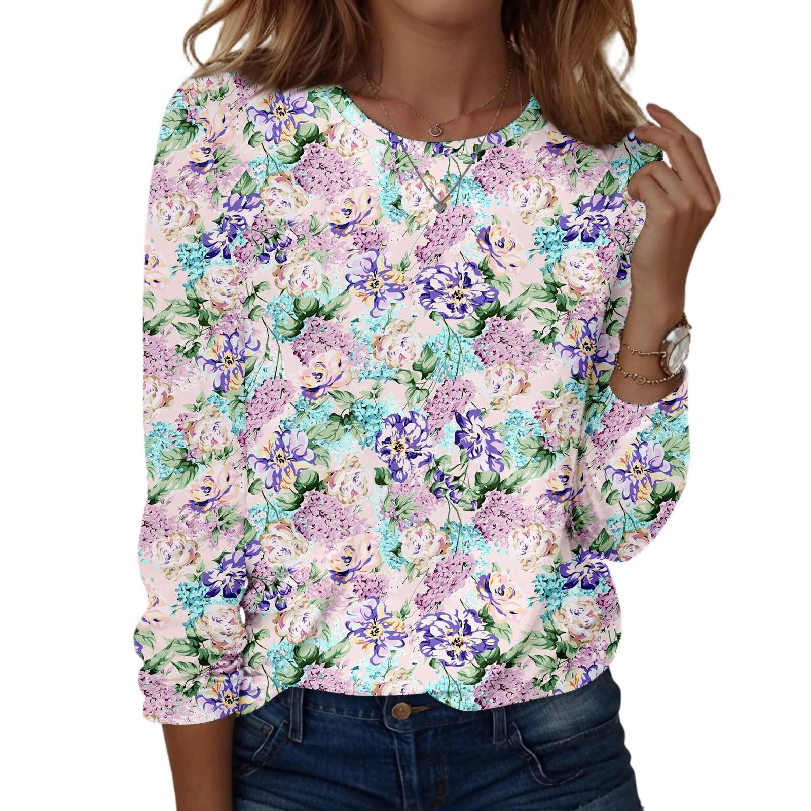 

Жіночі сорочки з довгим рукавом. Трійники з милим принтом. Блузки. Повсякденні топи. Пуловери. XXL фіолетовий