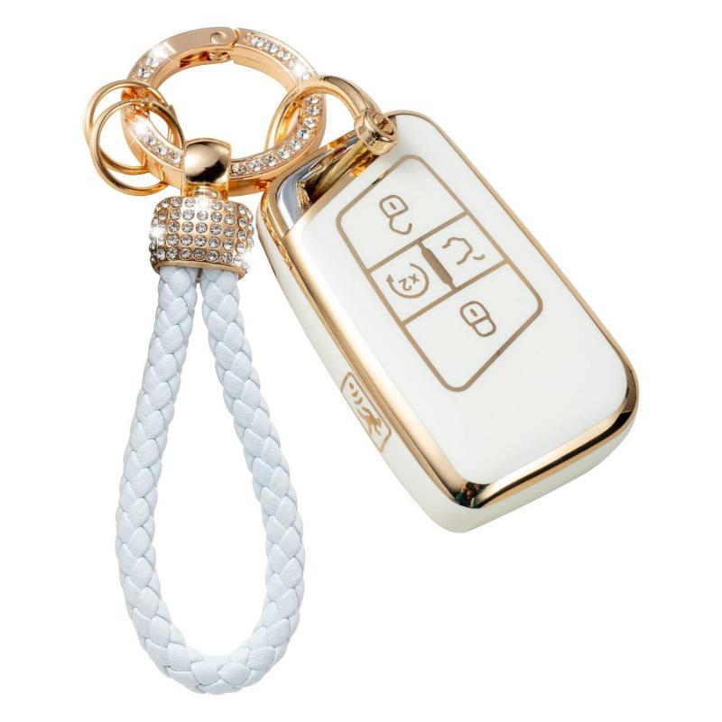 Gold-Rimmed Car Key Set with Diamond Ring Pendant Key Chain
