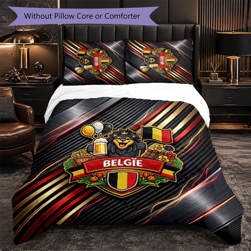 Belgium Football Pattern 3 Pieces Bedding Set Soft Microfiber Duvet Cover with Pillow Cases for Bedroom