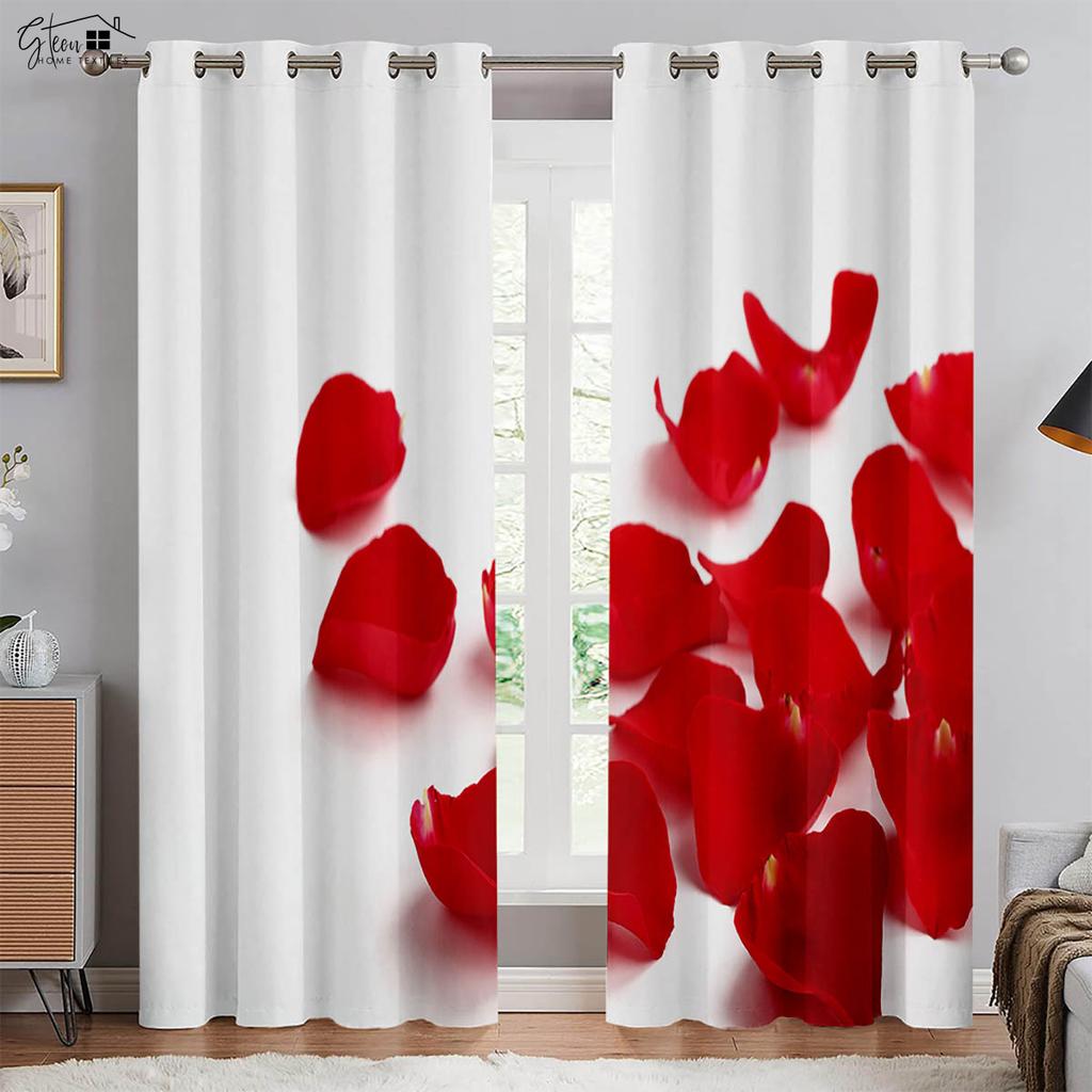 Retro Red Rose 3d Print Drapes Polyester Fiber Curtains Suitable For Bedroom Living Room Study Room Decorative Curtains 2 PCS