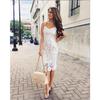 MAITA Summer Ladies Trend Elegant White Lace Sleeveless Sling Pencil Hip Midi Dress