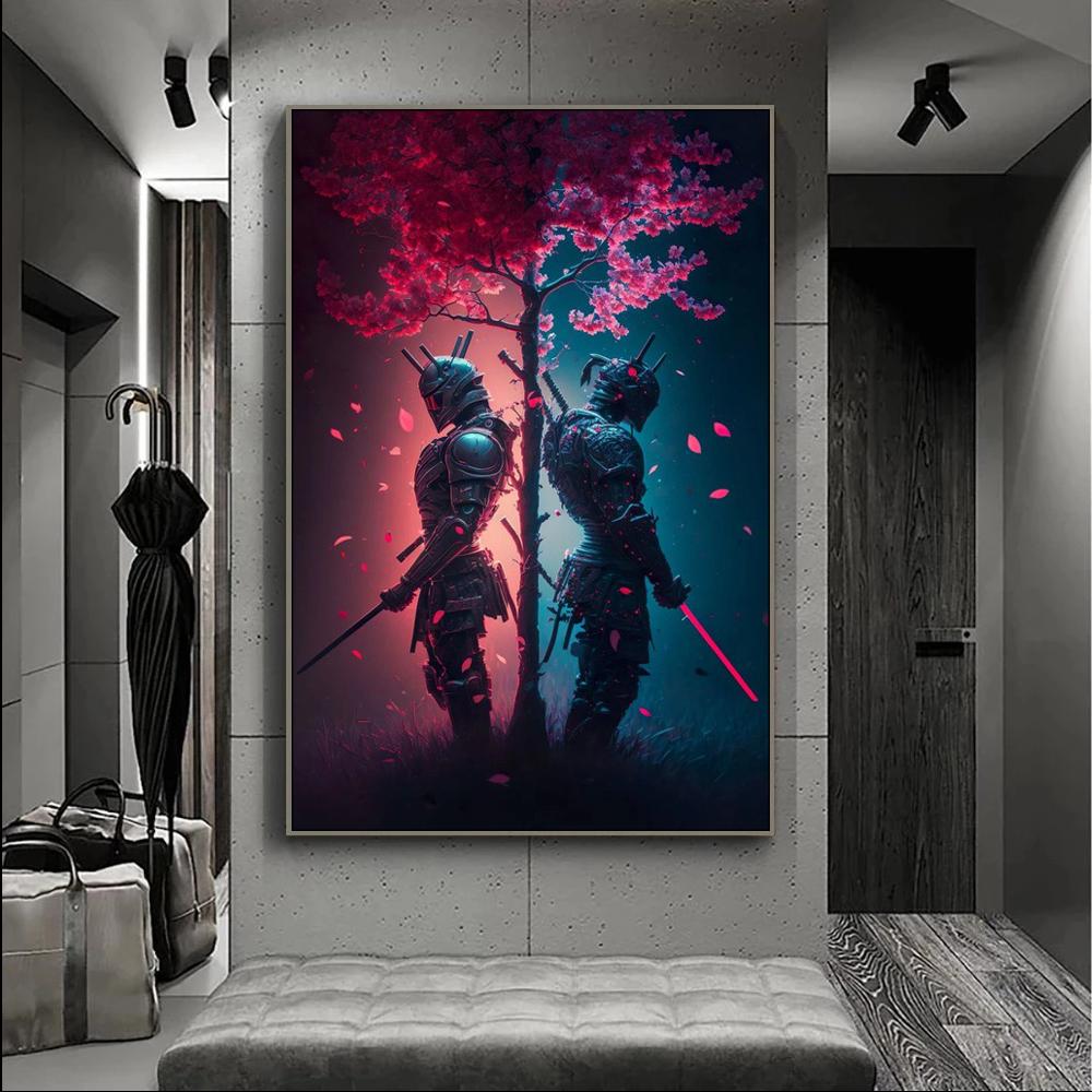 Retro Vintage Floral Samurai Anime Poster Aesthetic Canvas Wall Art Print for Home Decor