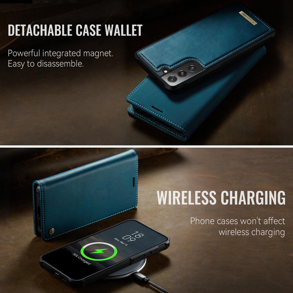 For Samsung Galaxy S21 FE 5G Case CASEME C49 Compatible with MagSafe RFID Blocking Detachable Wallet Leather Phone Cover