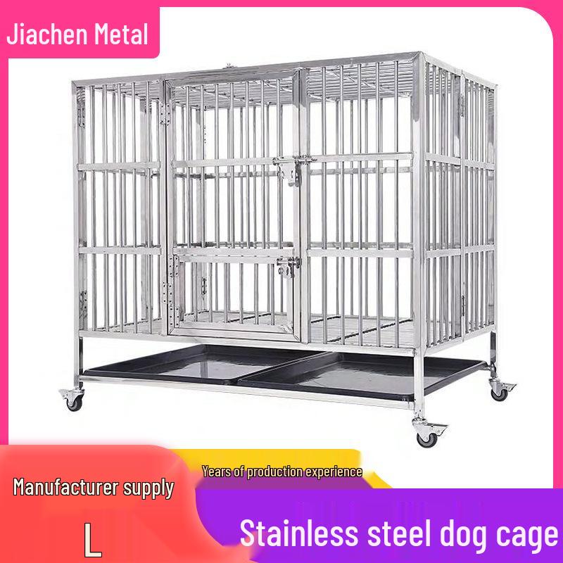 Stainless Steel Dog Cage with Toilet, for Small to Large Breeds, Full Square Tube Design, Suitable for Golden Retrievers.