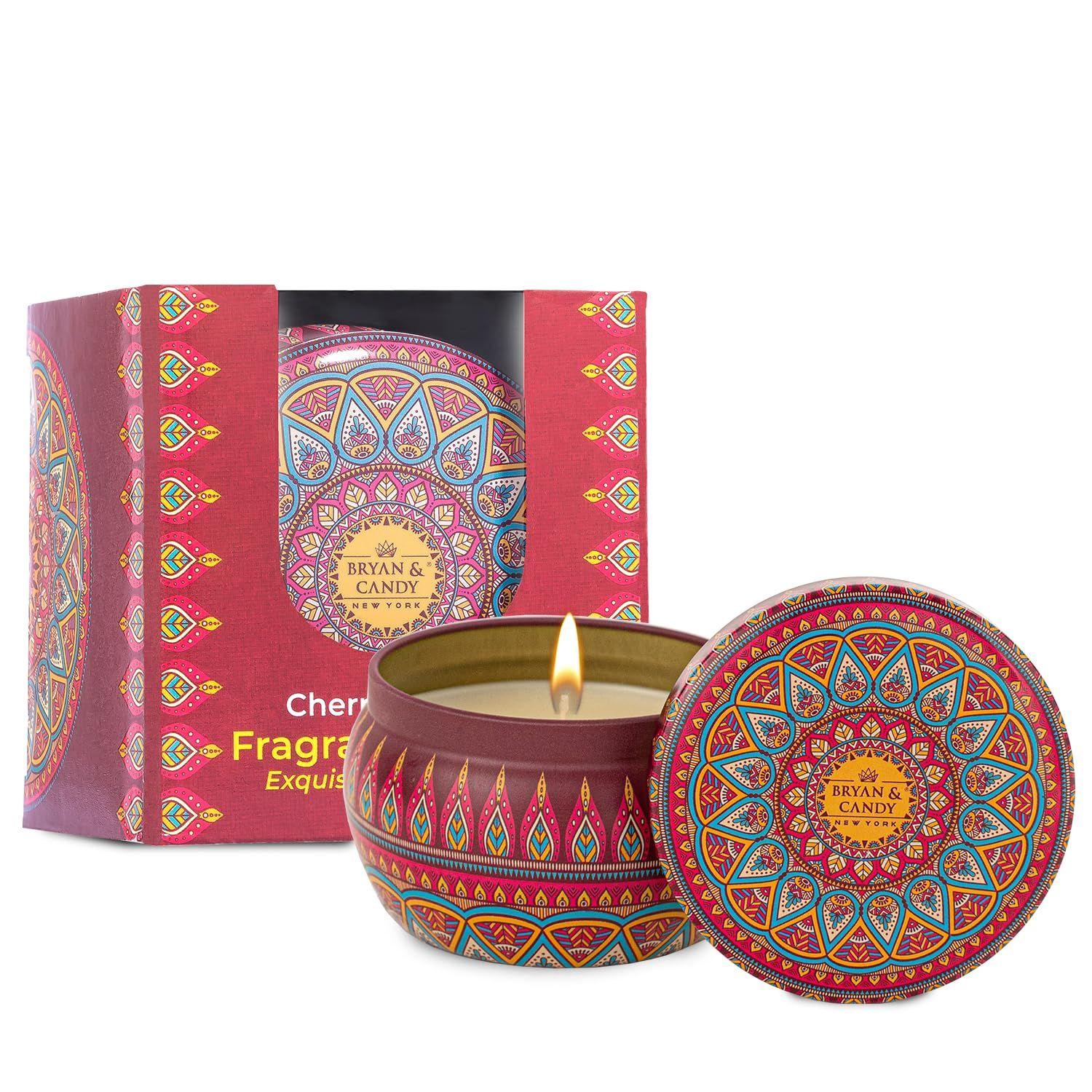 

Scented Candles Gift Set for Women & Men, Cherry Blossom Aromatherapy Candles, 100gm Soy Wax Eco Friendly Printed Tin
