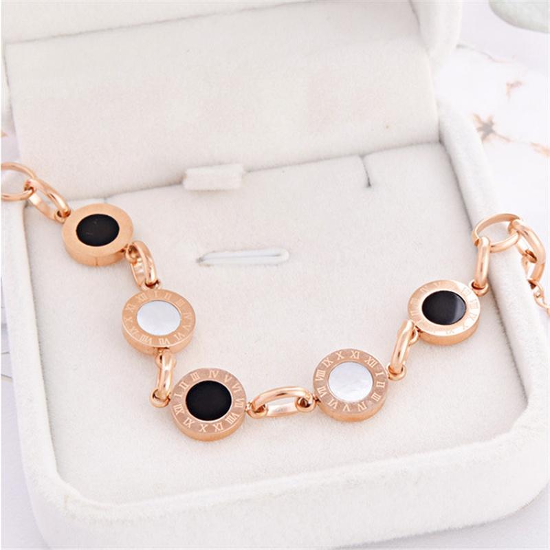 European and American Black and White Shell Titanium Steel Gold Plated Roman Numerals Bracelet Jewelry Adjustable Bracelet Bracelet