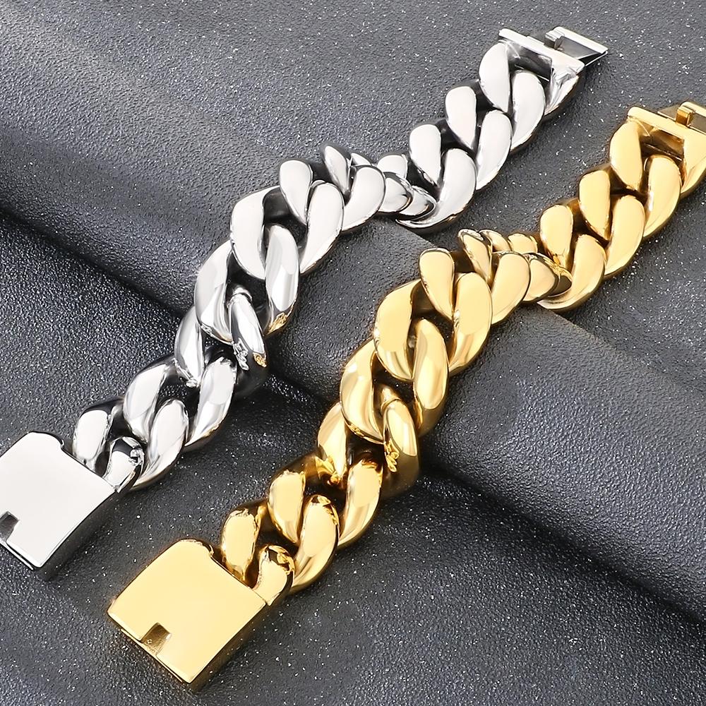 Hochbelastbares 25 mm breites kubanisches Gliederarmband für Herren Hochglanzpolierter Edelstahl Herrenkette Auffälliger Hip-Hop-Männerschmuck Wasserdicht