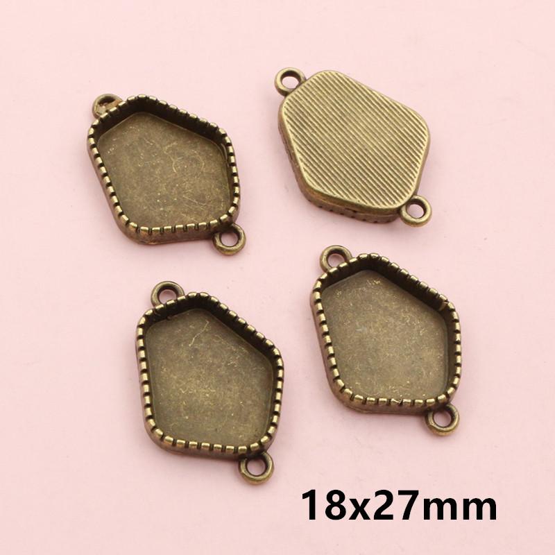 10pcs Double Loops Connector Pendant Cabochons Blank Base Settings Tray Heart Sqaure Rectangle Oval DIY Jewelry Findings