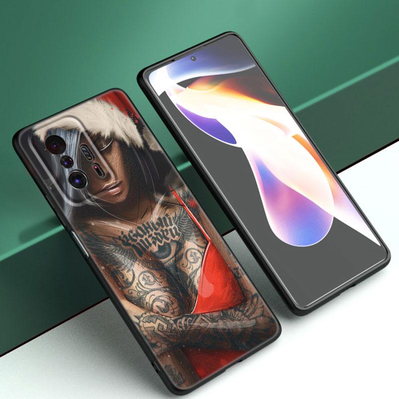 Sexy Sleeve Tattoo Girl Black Silicone Phone Case For Xiaomi Mi 9 SE 8 10T 11 12 13 Lite 9T 11T 12S 12T 13T 14 Pro 5G NE 11i 12X