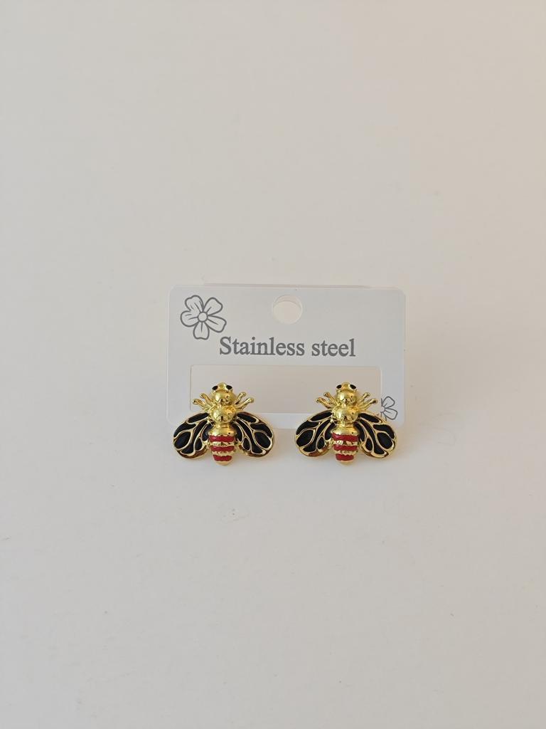 Stainless Steel Gold-plated Bee Stud Earrings for Teen Girls and Women, High-end INS Style Fashionable Earrings and Jewelry