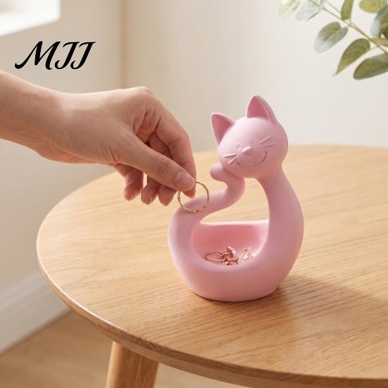 Entryway Key Storage Cat Shape 3D Printed Tray, Matte Finish Decorative Desktop PLA Material Trinket Tray Durable Ornament for Bedroom Dressing Table