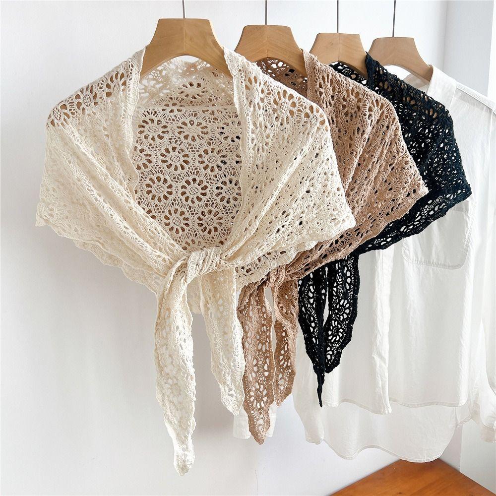 Ethnic Style Hollow Out Lace Shawl White Crochet Flower Scarves Elegant Fart Curtain Female