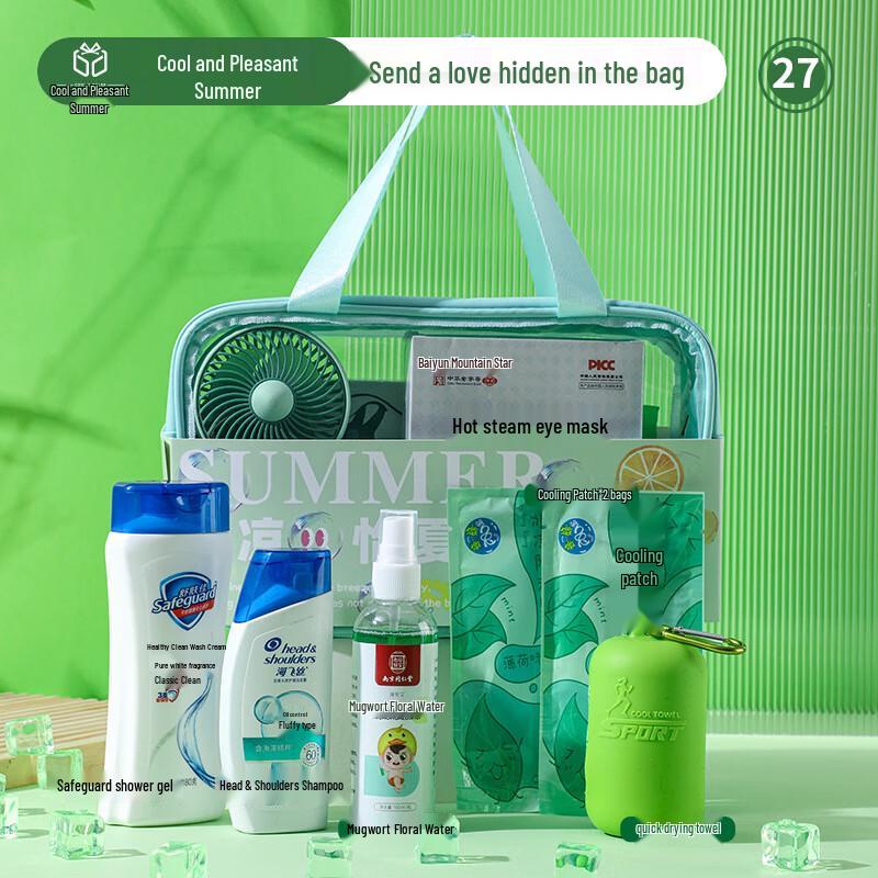 Summer Refreshment Gift Set with Glass Bottle 27 Wash Care + Towel + Cooling Patch